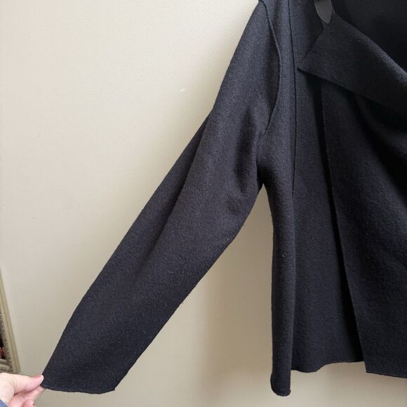 Eileen Fisher Black  Leather Wrap Sweater Jacket 100% Wool Plus Size  2X - Picture 2 of 6